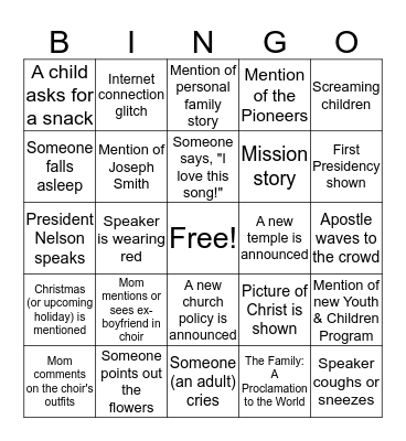 General Conference Bingo Card