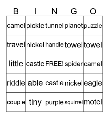 Spelling Bingo Card