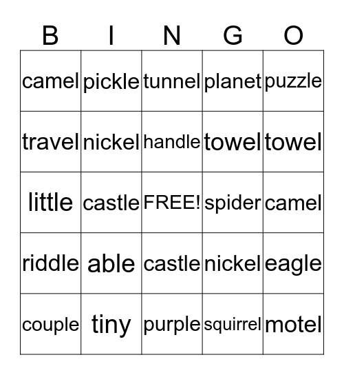 Spelling Bingo Card