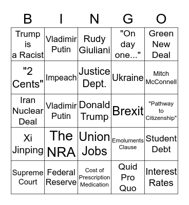 October Democratic Debate BINGO Card