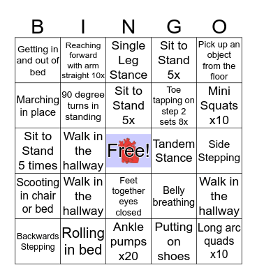 Physical Therapy Bingo Card