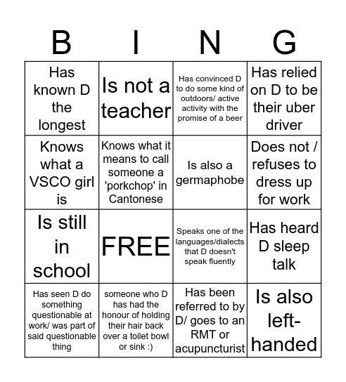 Dom why are you making us do this PT 1 Bingo Card