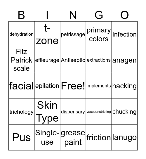 ESTHETICS Bingo Card