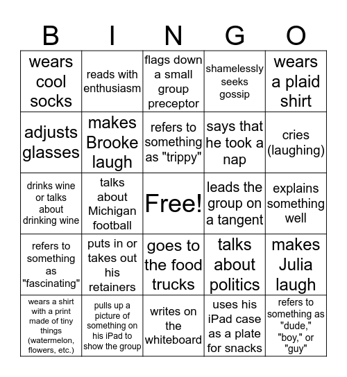 Nolan Bingo Card