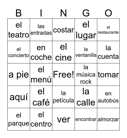 Vocabulario 4-2 Bingo Card