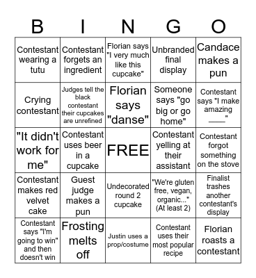 Cupcake Wars Bingo Card