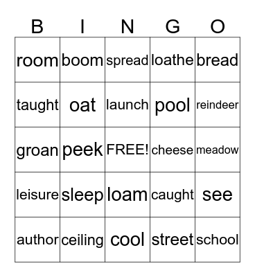 Vowel Combinations Bingo Card
