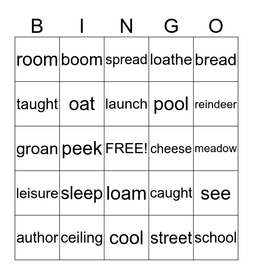 Vowel Combinations Bingo Card
