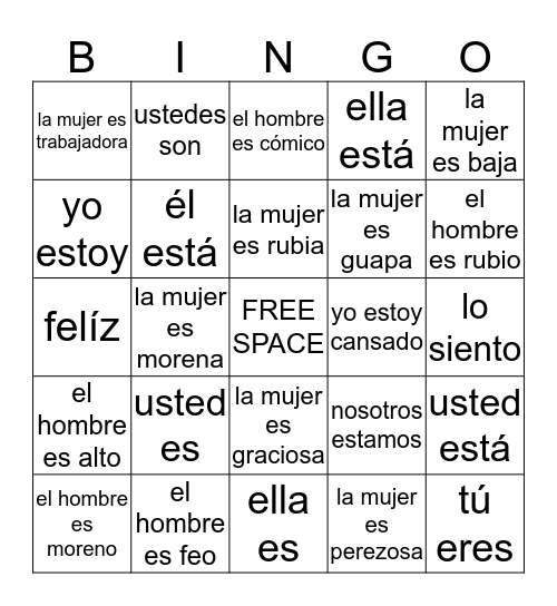 Ser / estar / descripciones - BINGO Card