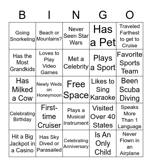 Meet Your Fellow Cruiser Bingo Card