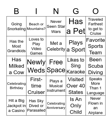 Meet Your Fellow Cruiser Bingo Card