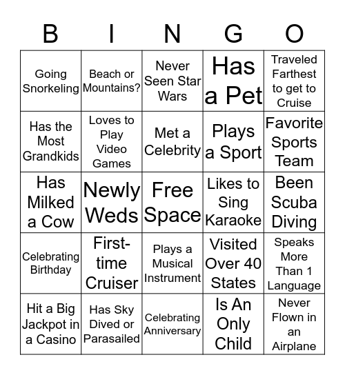 Meet Your Fellow Cruiser Bingo Card