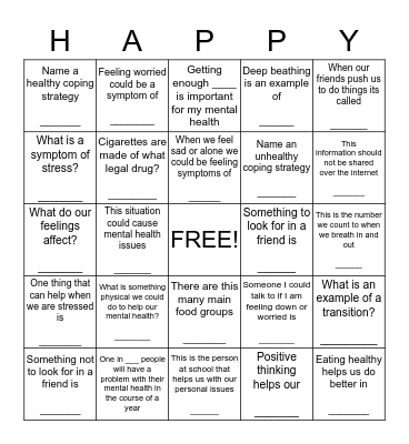 HAPPY HAPPY HAPPY Bingo Card