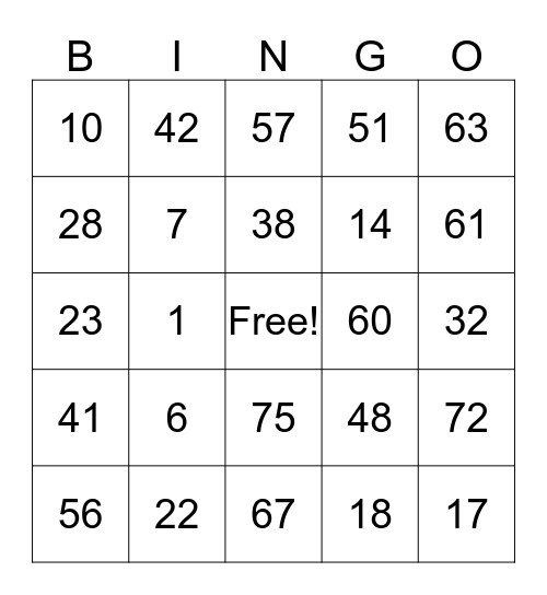 Bingo 14795 Bingo Card