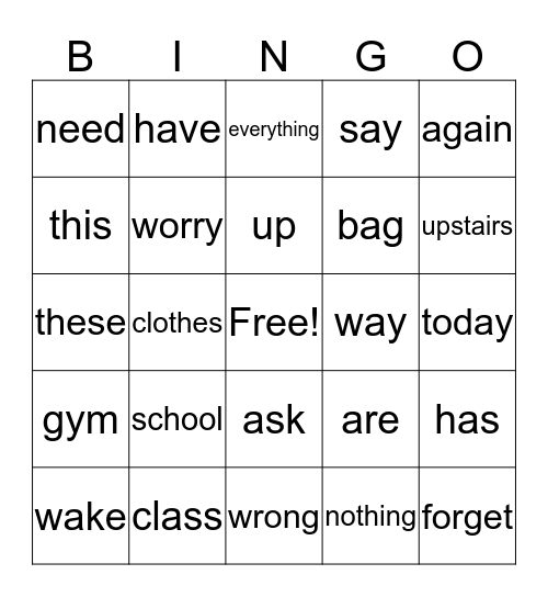 Ready for school 1 Bingo Card