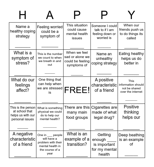 HAPPY HAPPY HAPPY Bingo Card