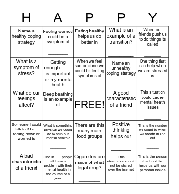 HAPPY HAPPY HAPPY Bingo Card
