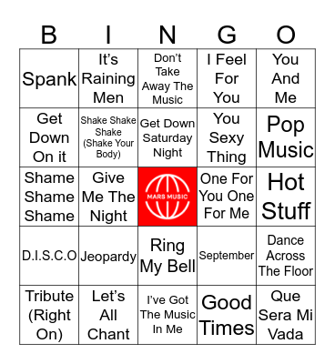Mattijs Dance Classics Bingo Card