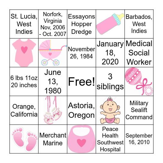 Christy & Jeffrey’s Baby Shower Bingo Card