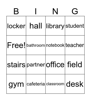 School locations Bingo Card