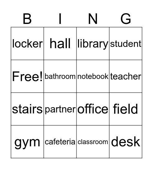 School locations Bingo Card