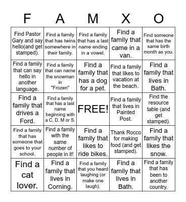 FamX O Bingo Card