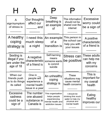 HAPPY HAPPY HAPPY Bingo Card