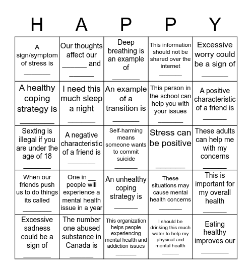 HAPPY HAPPY HAPPY Bingo Card