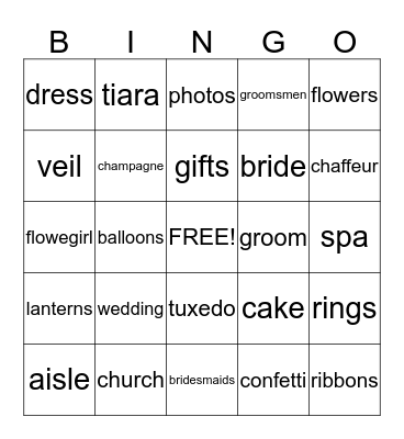 Chantal bridal shower Bingo Card