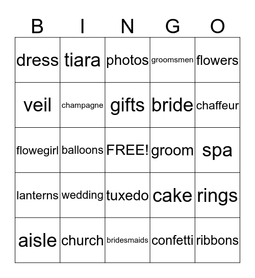 Chantal bridal shower Bingo Card