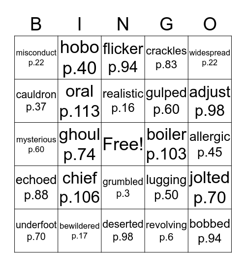 The Best Halloween Ever Vocabulary Bingo Card