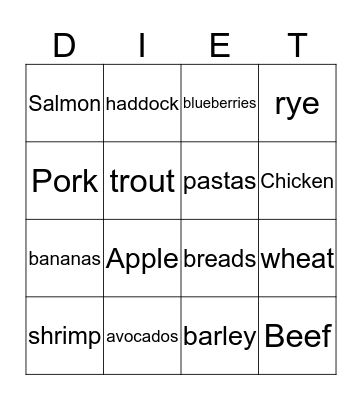 Paleo Diet Bingo Card