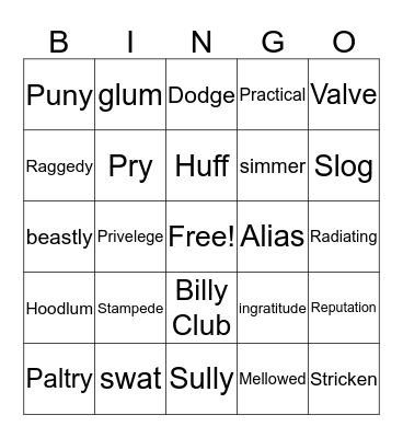 Vocabulary Bingo Card