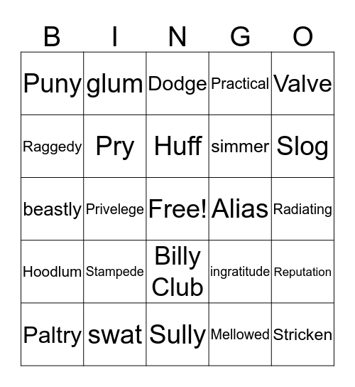 Vocabulary Bingo Card