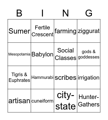 Ancient Civilization - Mesopotamia Bingo Card