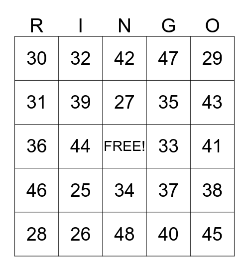 Poetry Ringo Bingo Card
