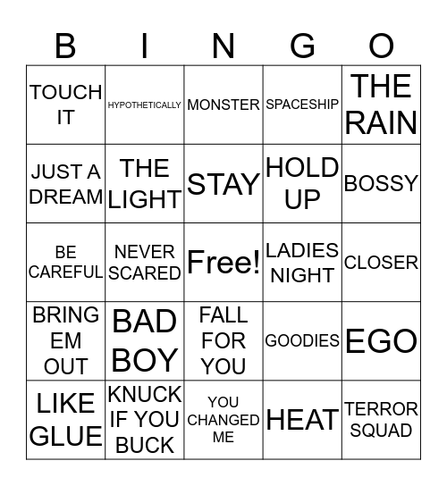 Hip Hop Bingo Card