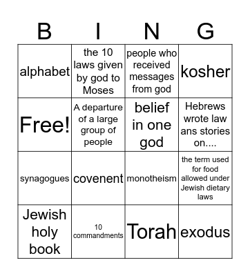 judaism Bingo Card