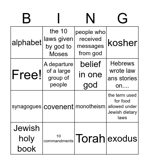 judaism Bingo Card
