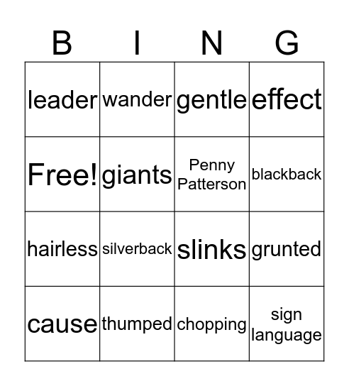 Goriollas Bingo Card