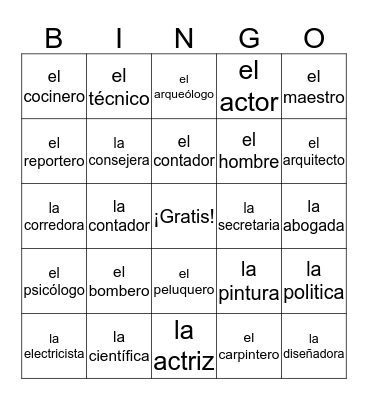 Los ocupaciones Bingo Card