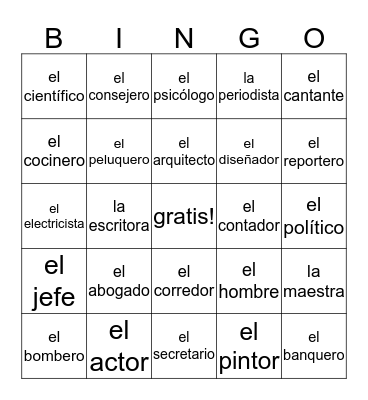 Las ocupaciones Bingo Card