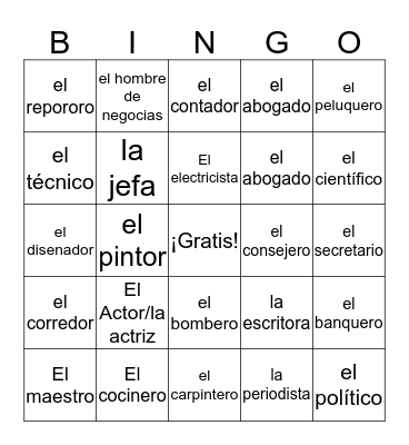 Las ocupaciones Bingo Card