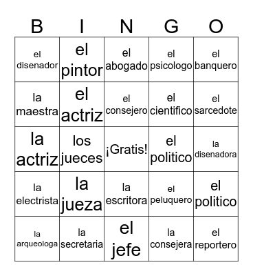 Las ocupaciones Bingo Card