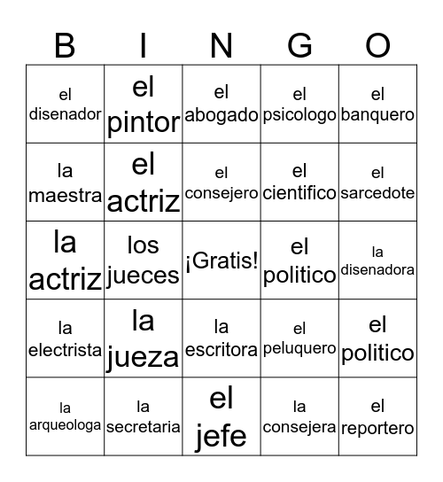 Las ocupaciones Bingo Card