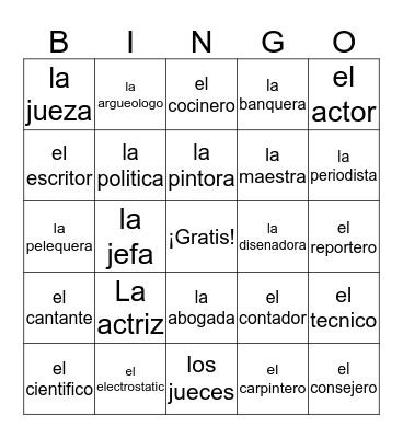 Las Ocupaciones  Bingo Card