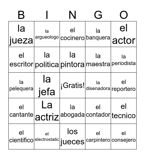 Las Ocupaciones  Bingo Card
