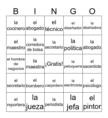 Las Ocupaciones  Bingo Card