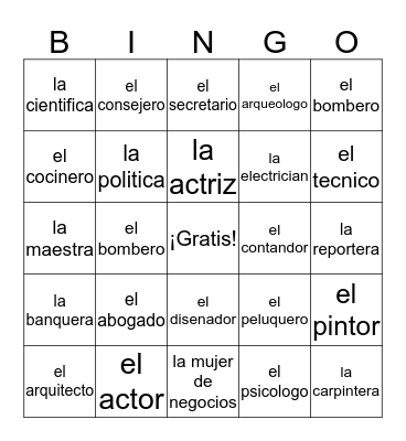 Las ocupaciones Bingo Card