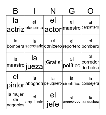 Las ocupaciones Bingo Card